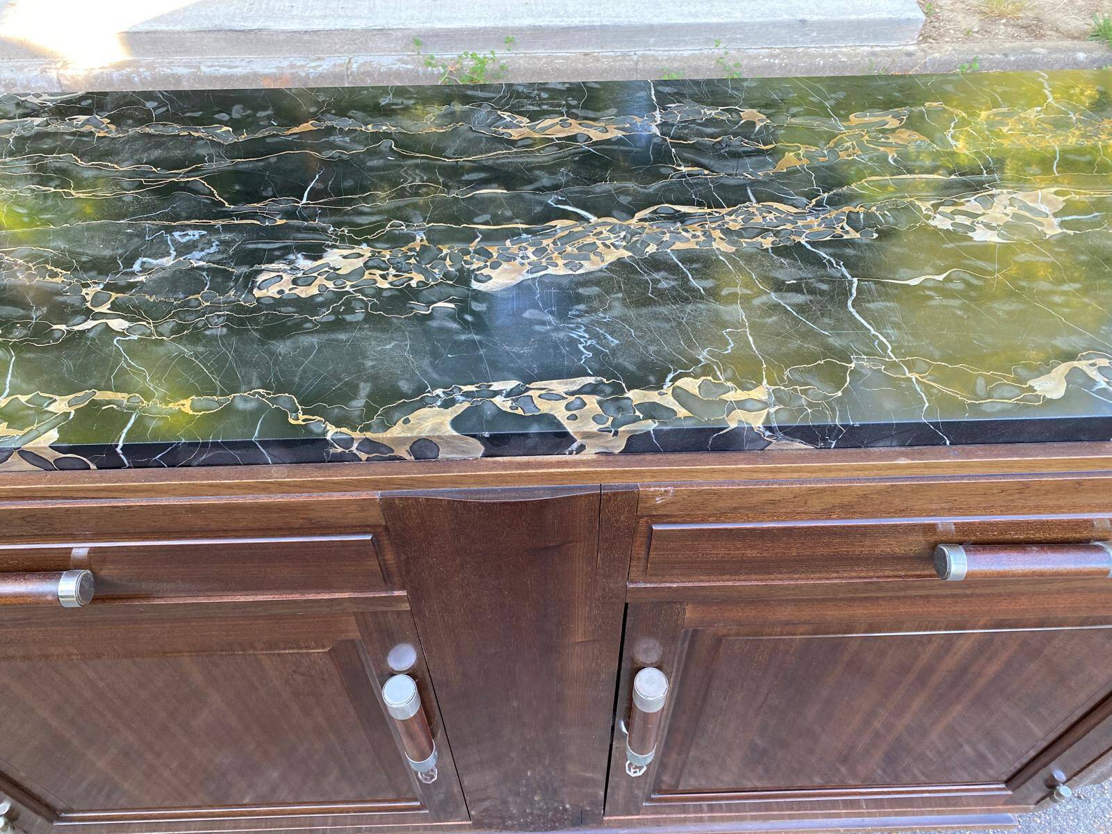 Vintage Parisian art deco sideboard in solid wood and black marble 180cm