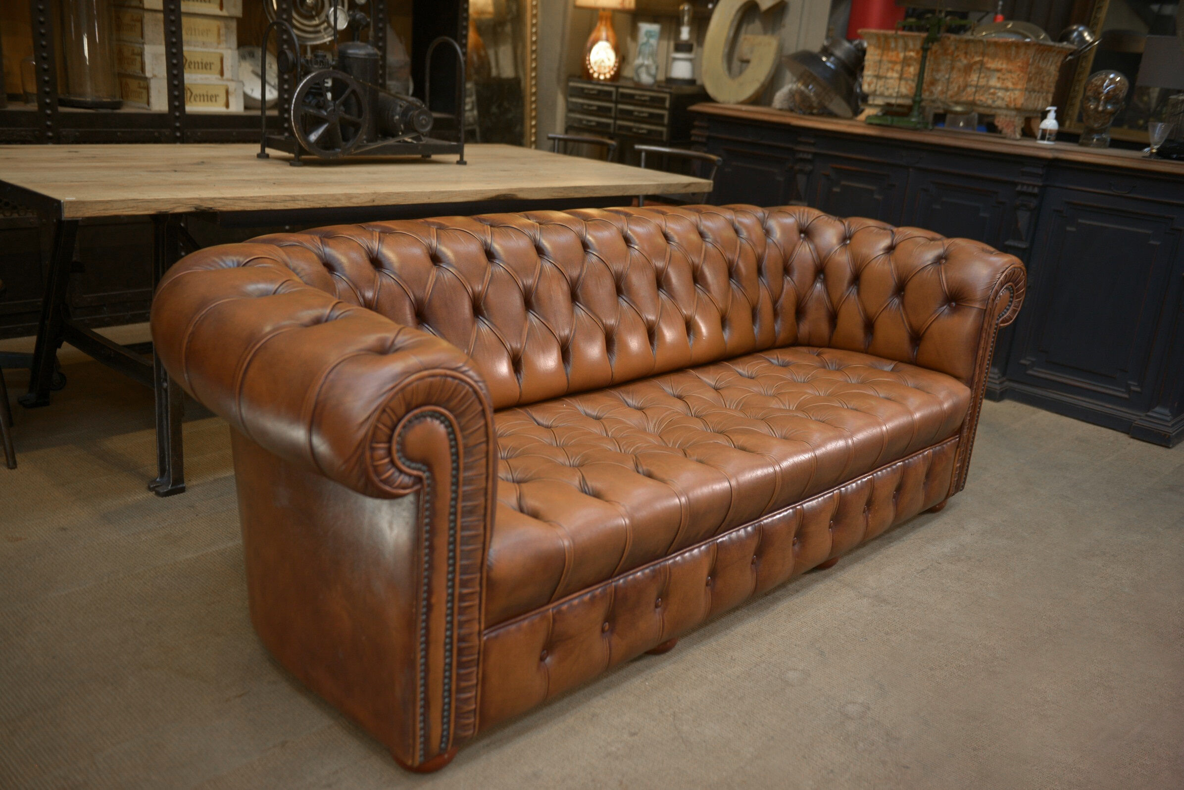 Chesterfield sofa 3 seater Vintage brown leather