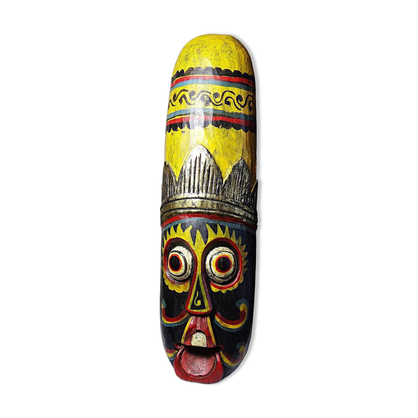 Large Balinese mask carved and hand-painted in wood, Indonesia, 1970s.
