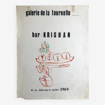 Har KRISHAN, Galerie de la Tournelle, 1969. Gouache and initials on Bristol paper
