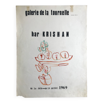 Har KRISHAN, Galerie de la Tournelle, 1969. Gouache et lettrines sur papier Bristol