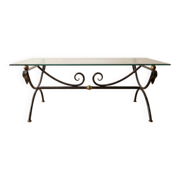 Table basse classique en fer forgé et verre