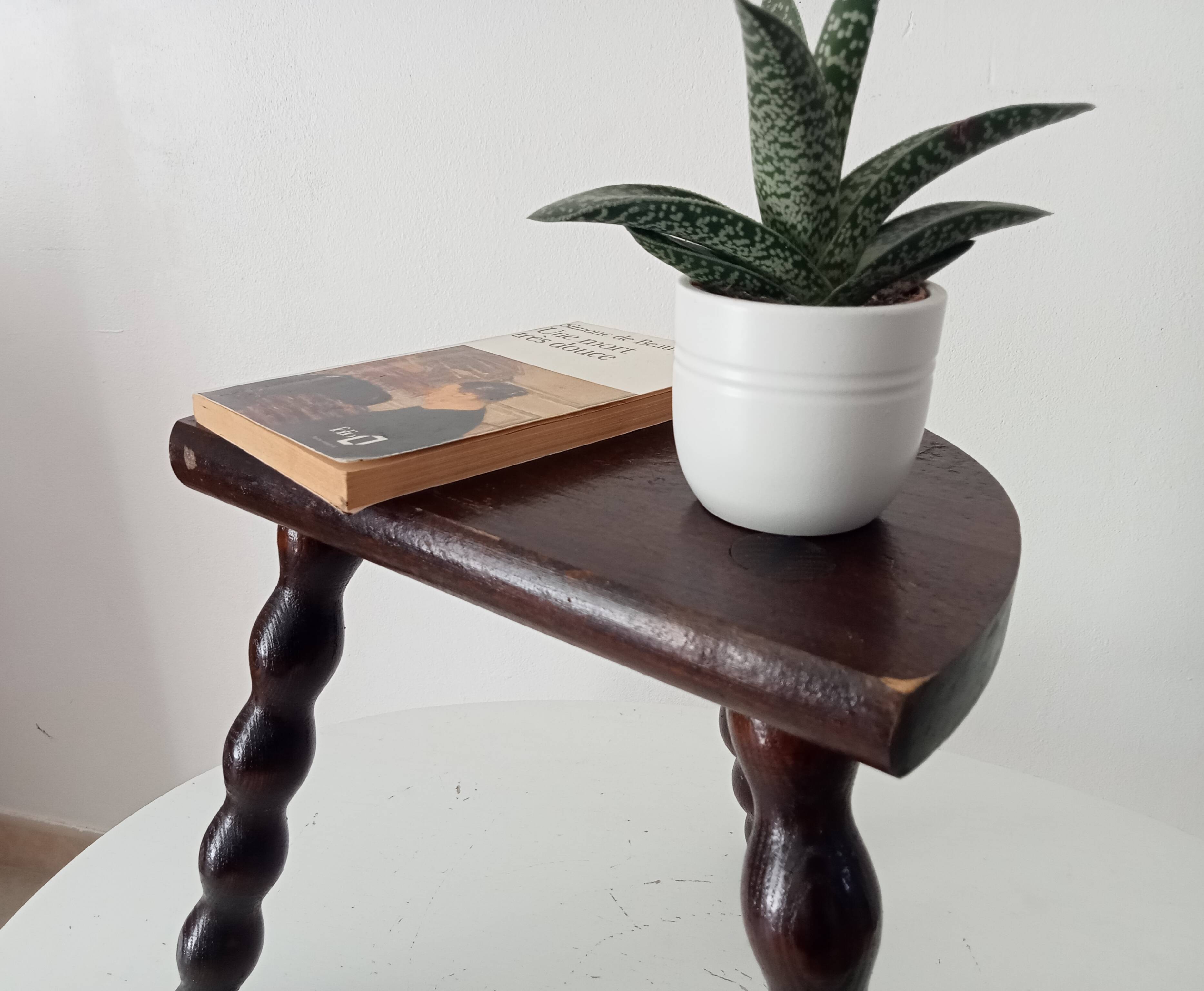 Vintage turned wooden tripod stool