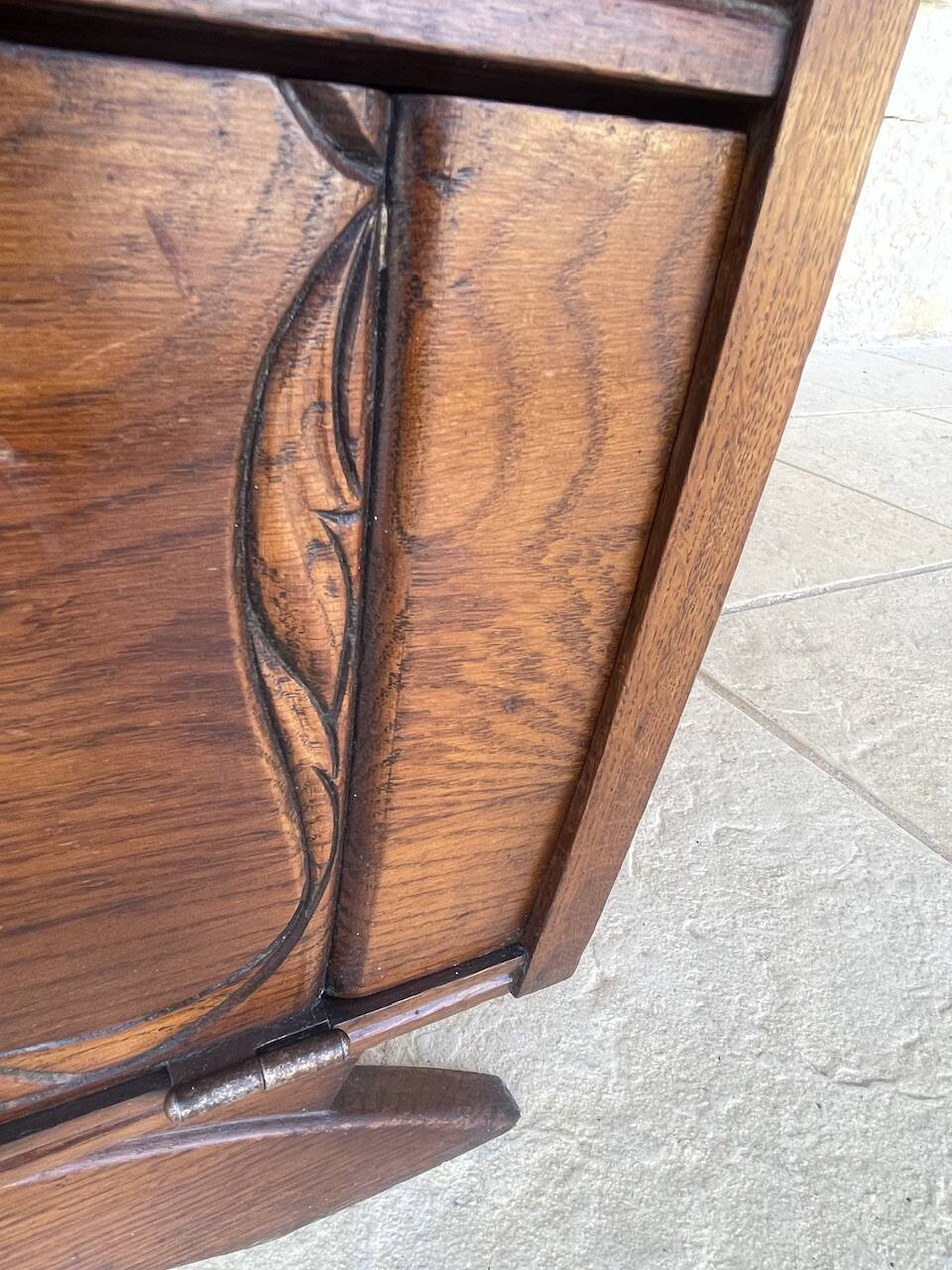 Art Deco bedside table in walnut, black marble top, circa 1920.