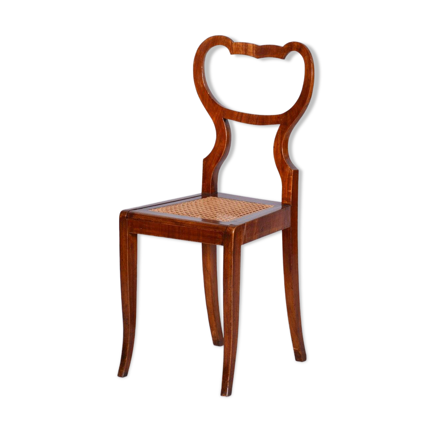 Biedermeier Polish Chair in Walnut Vener & Rattan, Austria, 1830s