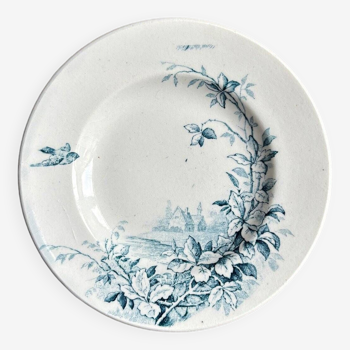 Dinette Gien - Flat iron earthenware plate, "Landscapes" service - "Church" motif