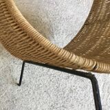 Magazine rack or log holder in wicker and metal - 1950 design