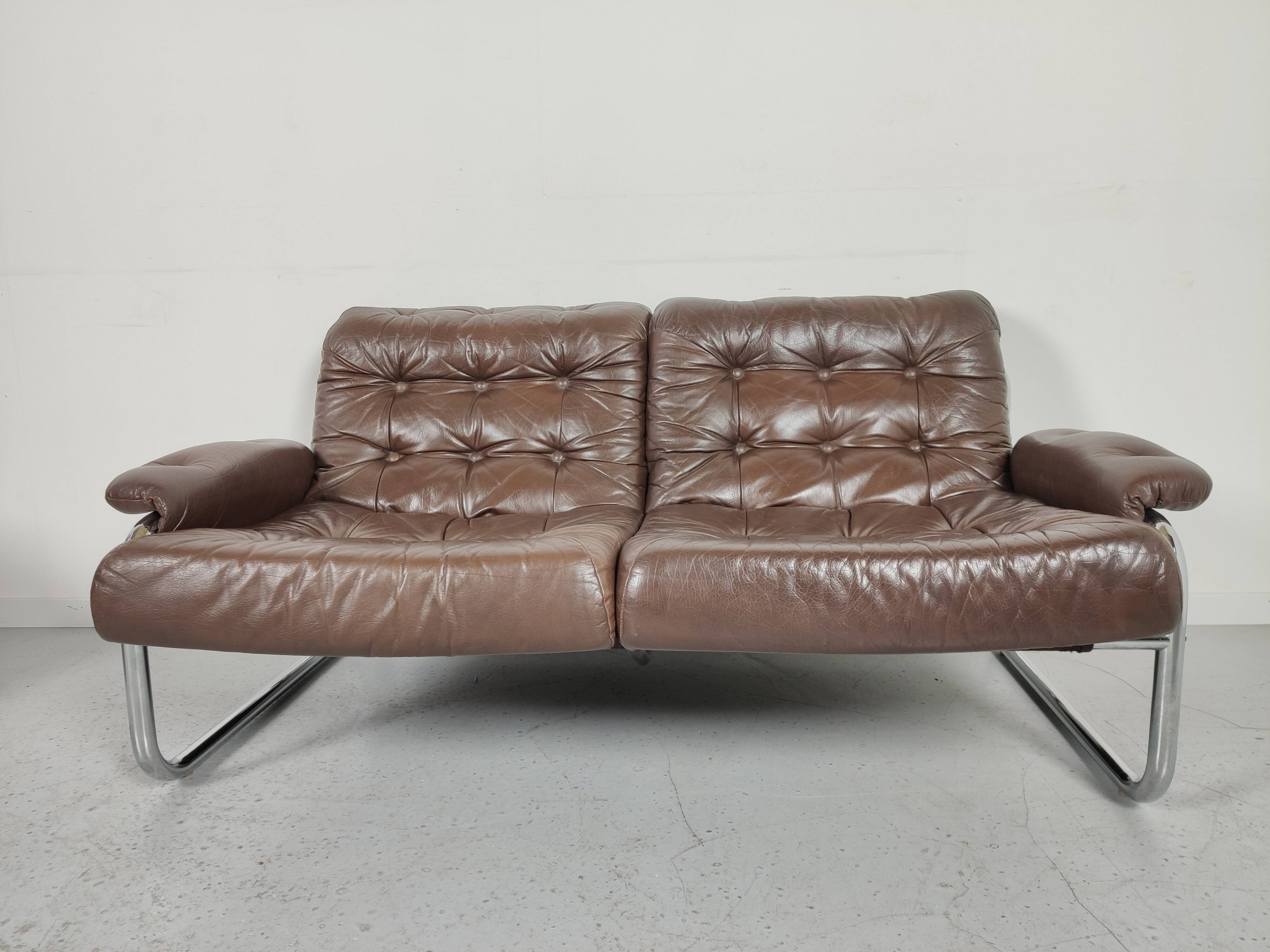 Sofa and 2 armchairs by Johan Bertil Ugggstrom 1970s chrome leather