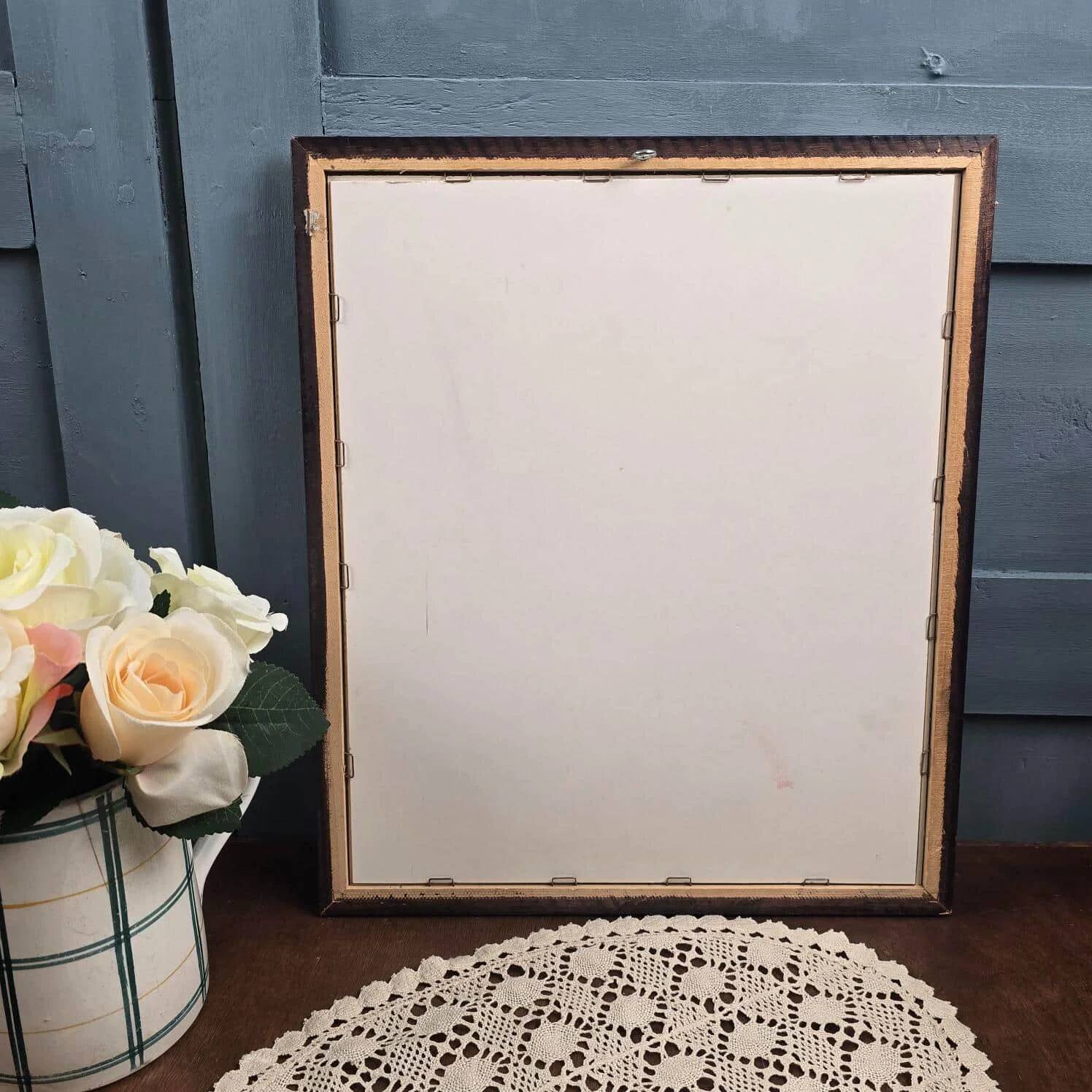 Vintage frame bouquet of flowers signed Roca – Decorative print under glass