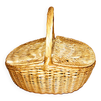 Panier vintage en rotin - corbeille de marché avec couvercle - récolte panier pique-nique