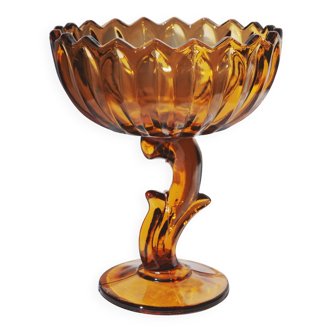 Bol en verre ambré Indiana Glass en forme de fleur de lotus vintage Art déco