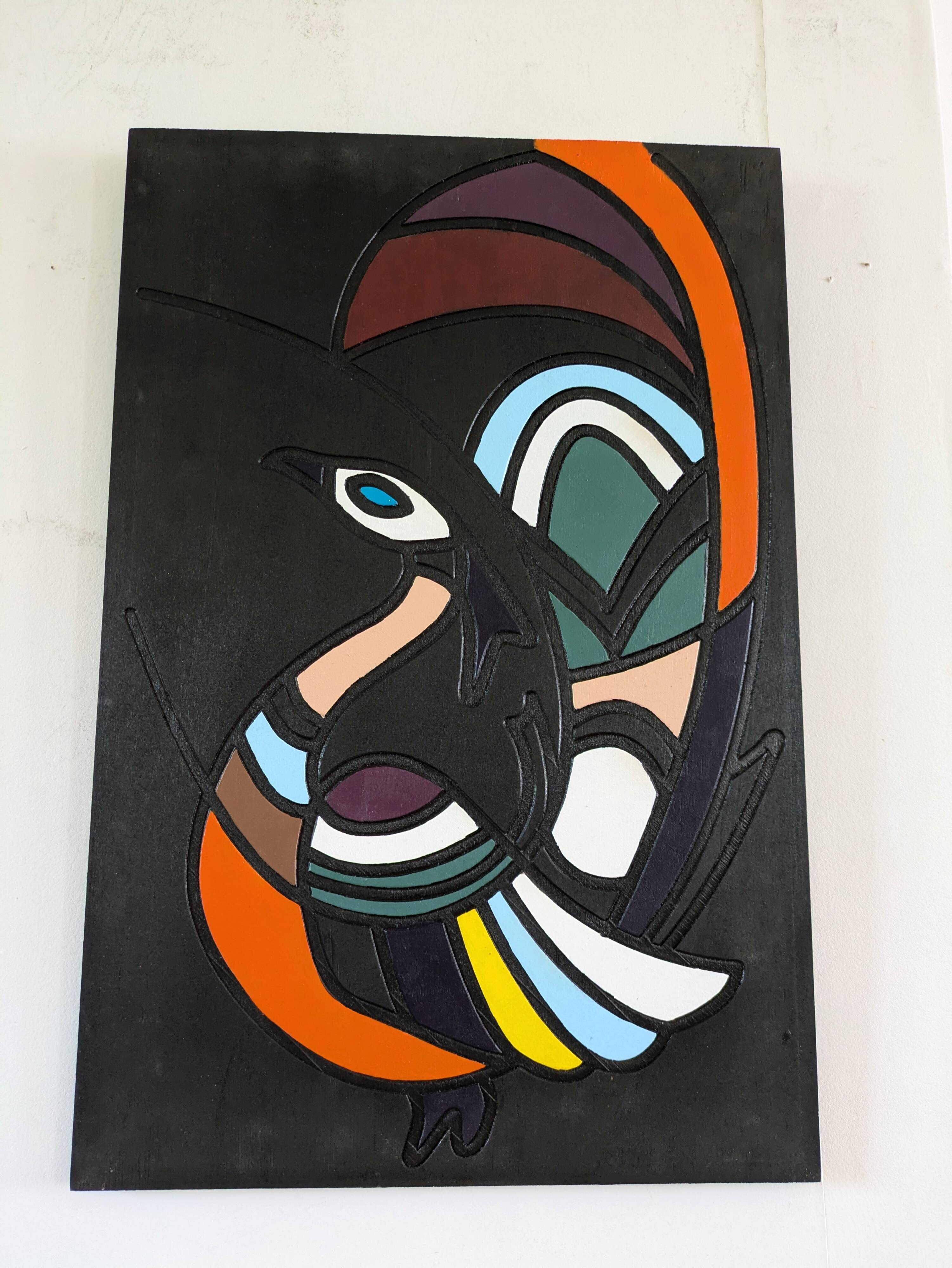 Carved tribal animal art painting