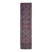 Tapis couloir turc fait main noué à la main, violet rose des années 1960, 81x327.