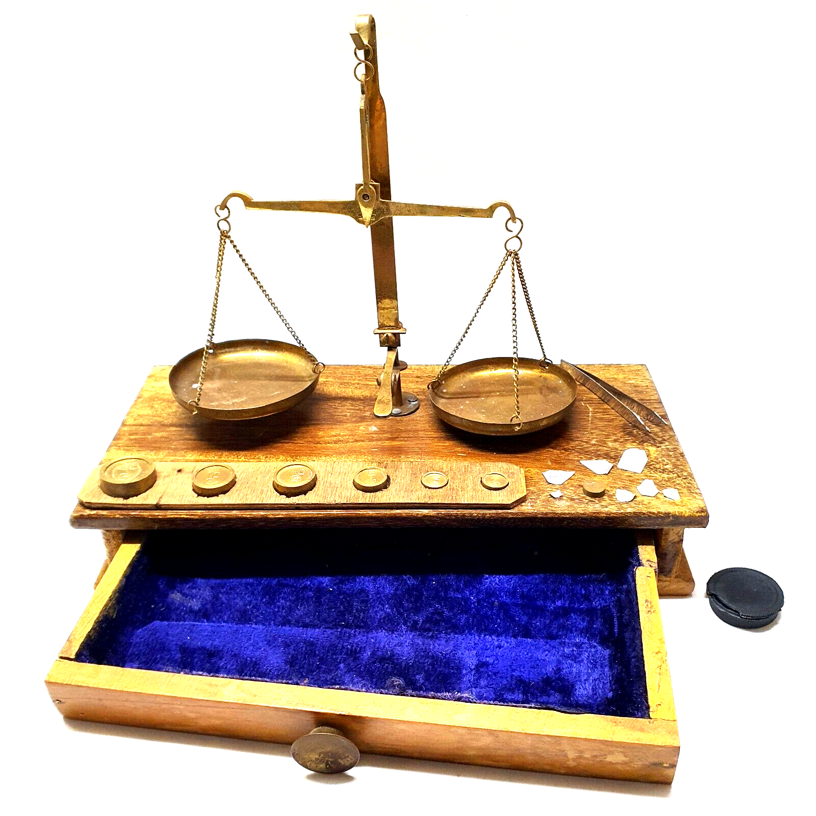 Trebuchet scale complete travel in jeweler box ... Brass wood