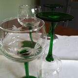4 engraved Alsace wine glasses green feet