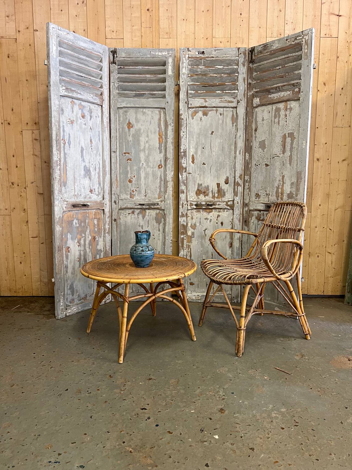 Pair of patinated gray shutters