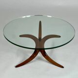 Table basse ronde en teck et verre, années 60