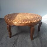 Handcrafted round coffee table of Essaouira type made of thuya wood, with inlays.