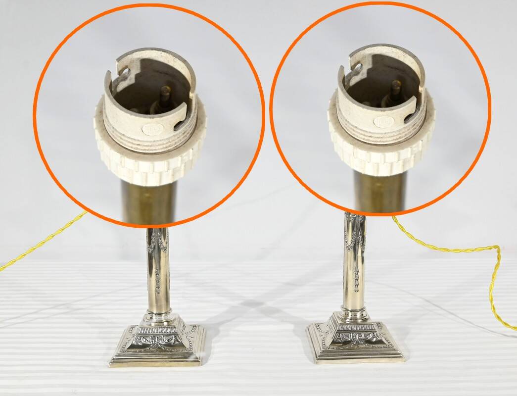 Pair of Electrified Torches in Silver Metal – Mid-19th Century