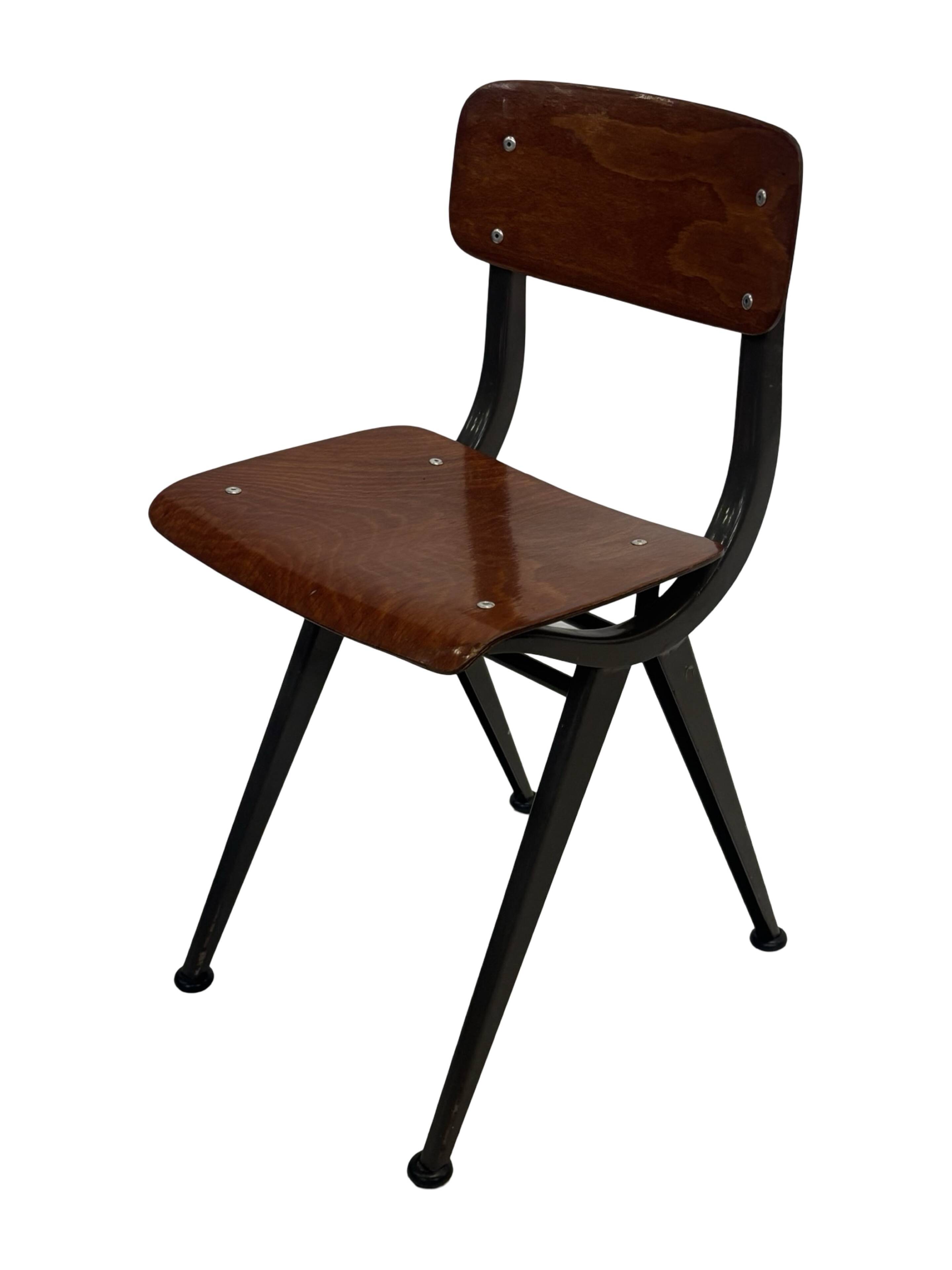 Vintage industrial children's chair, school chair, Dutch design