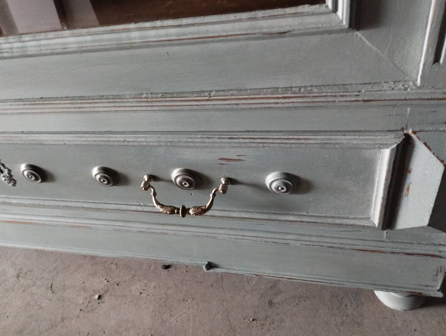 Old 2-door bookcase with chalk paint blue patina