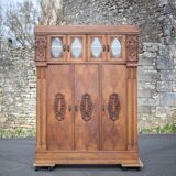 Bookcase carved wood 3 old doors, bookcase window beveled
