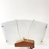 Scandinavian pendant light in ribbed glass and teak, 1960