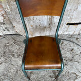 Vintage chair mullca model 510 green metal + wooden seat and back in burgundy