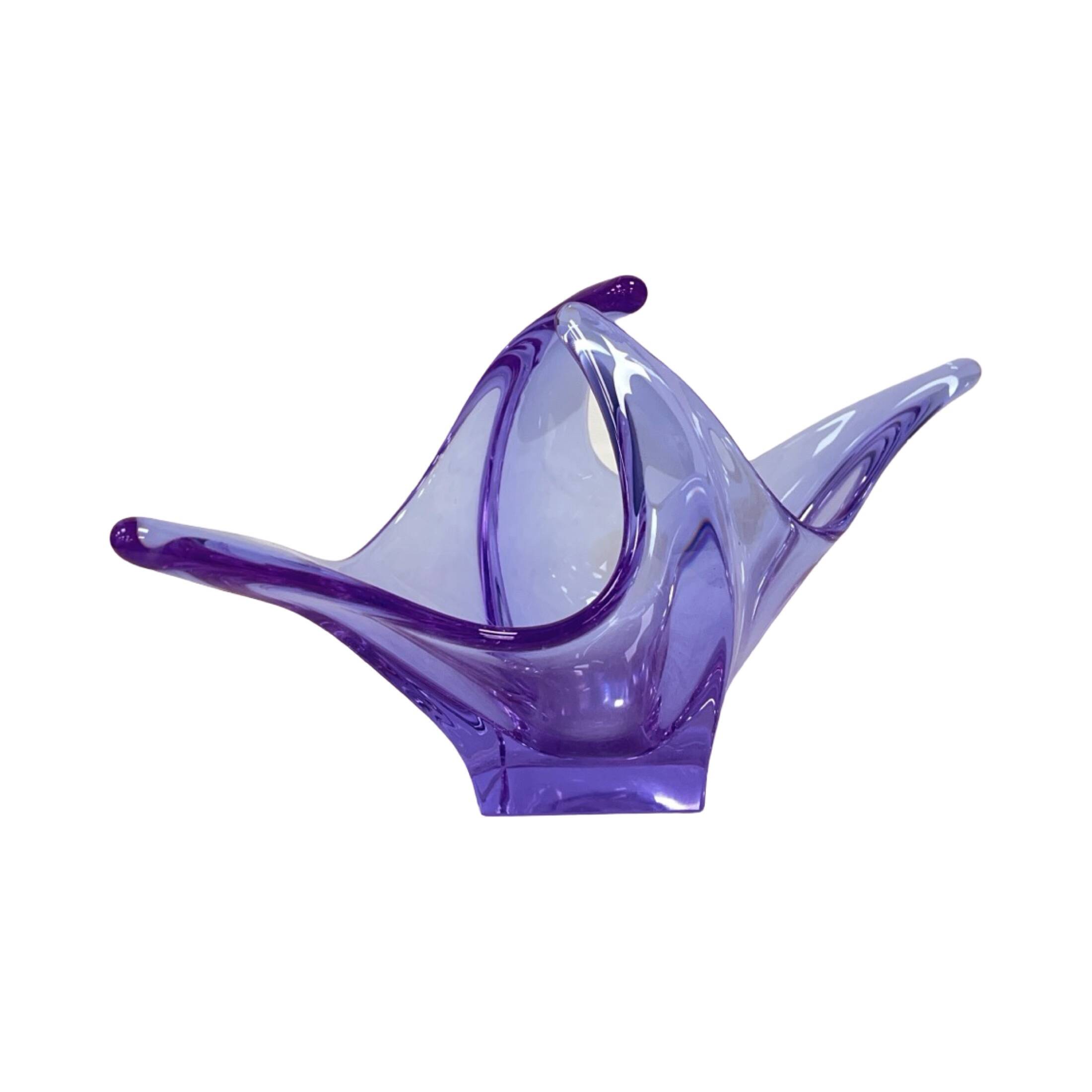 Bowl, basket, neodymium glass, Zelezný Brod ZBS, designed by M. Klinger, Cz