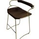 Contemporary bar stool with a vintage brass metal backrest and dark brown leather.
