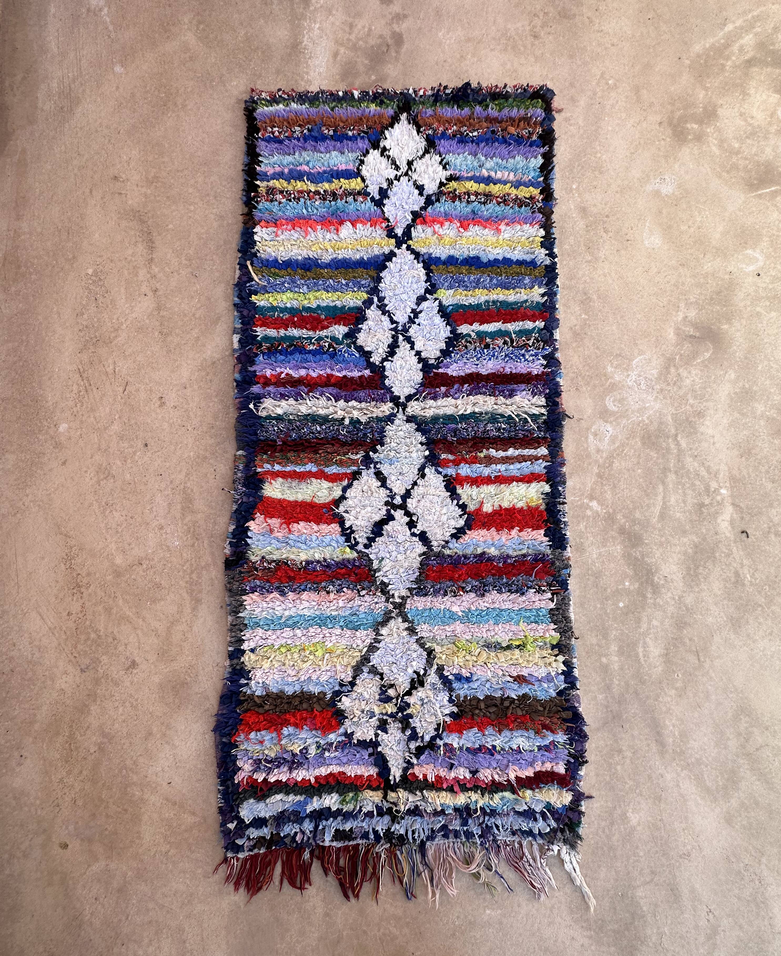 Colorful Boucherouite Berber rug - 80 x 189 cm