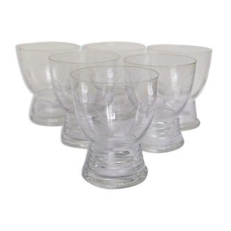 Ensemble de 6 verres à eau anciens soufflés bouche et gravés