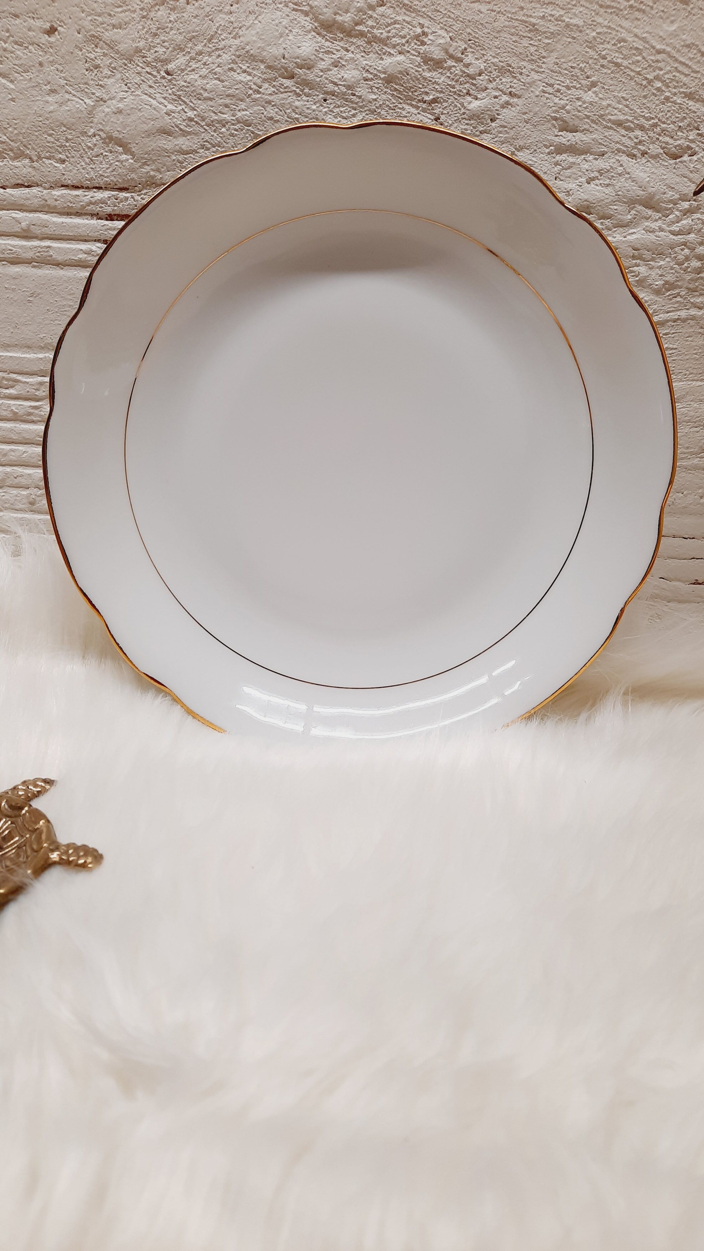 Set 6 hollow plates porcelain white and gold