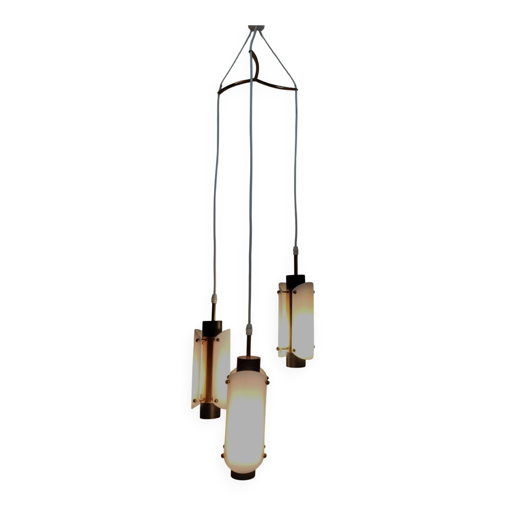 Suspension vintage scandinave en plexiglas et cuivre, probablement danoise