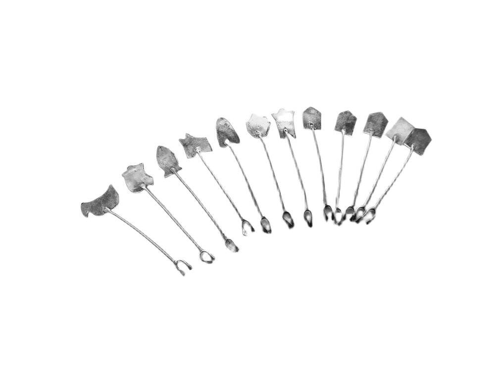 Art Deco silver herring forks, Greece, 1960s, set of 12