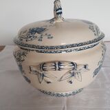 Soupière blanche et bleue
