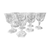 Lot de 9 verres à vin en verre épais facetté pied hexagonal