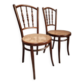 2 chaises bistrot viennoises Kohn antiques en bois courbé et cannage, Autriche vers 1900–1930
