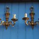 French Bronze Wall Sconces: Pair of 2-Branch Lights, C1950s