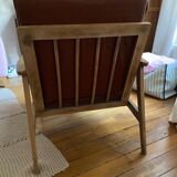 Wood and scandinavian leather armchair
