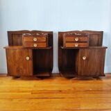 Pair of Art Deco 1930 walnut bedside tables