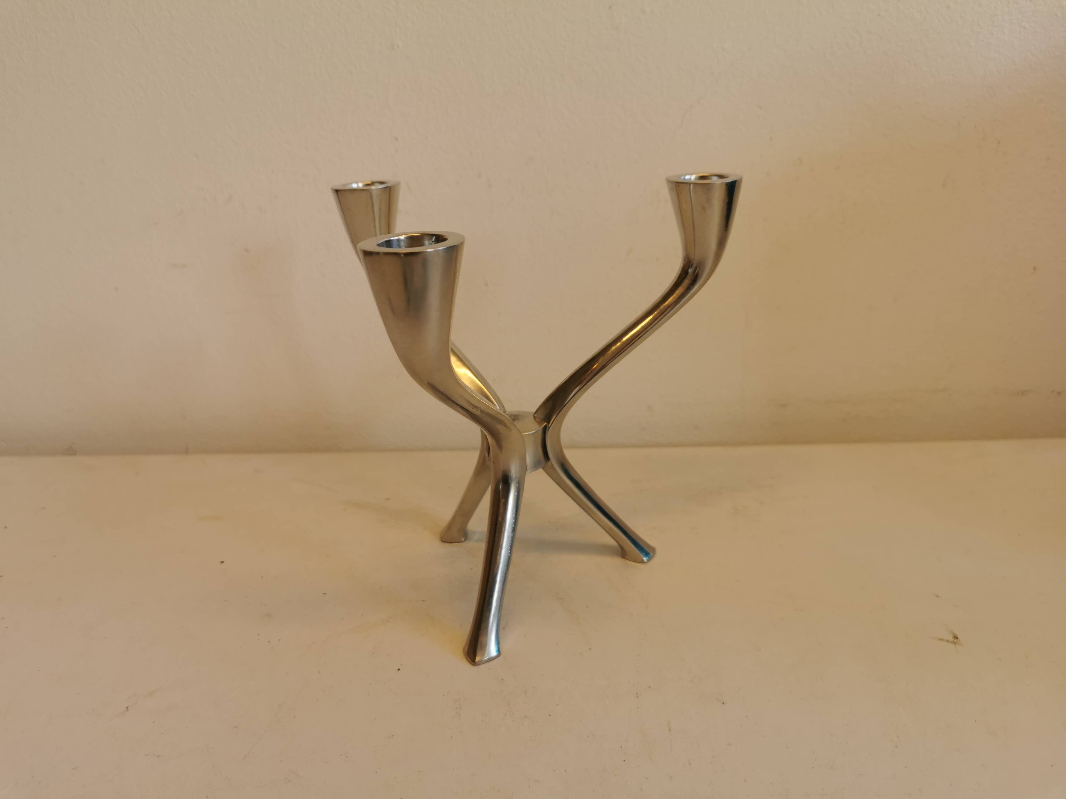 Candle holder with 3 arms, designed by Just Andersen/Denmark in the 1950s.