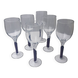 Serie six verres à vin cristal et cuir