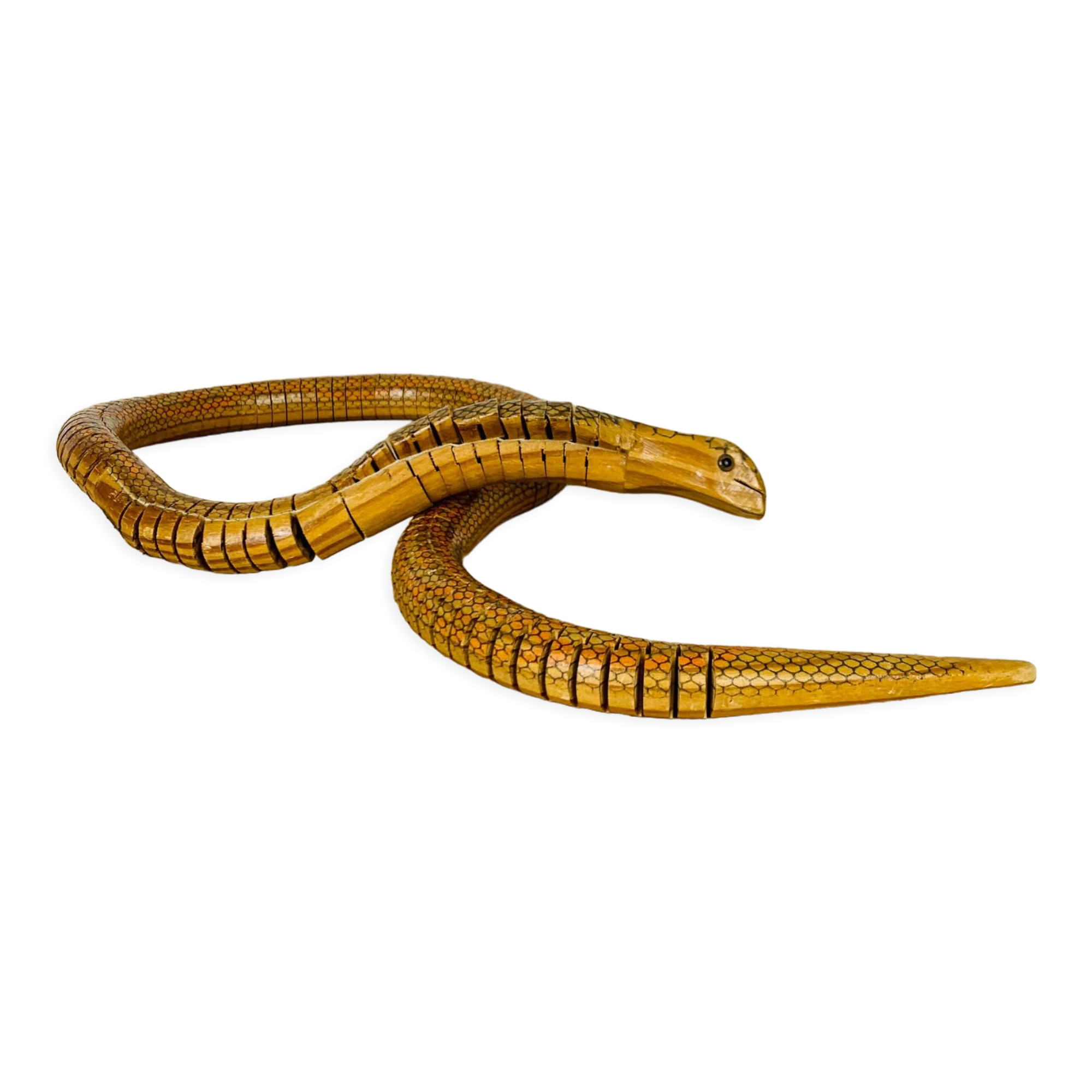 Jouet serpent articulé en bois vintage