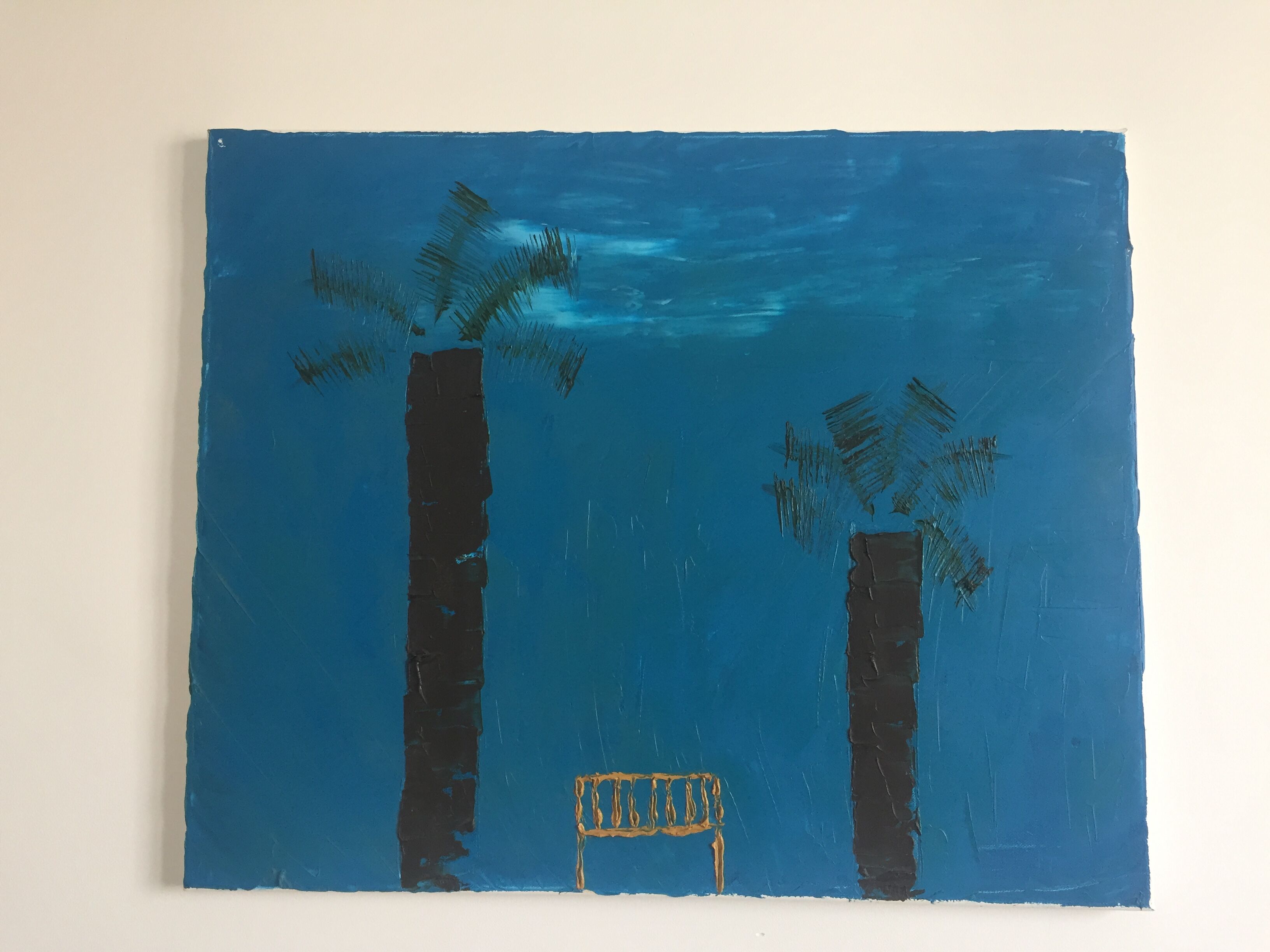 Oil painting Banc et Palmiers