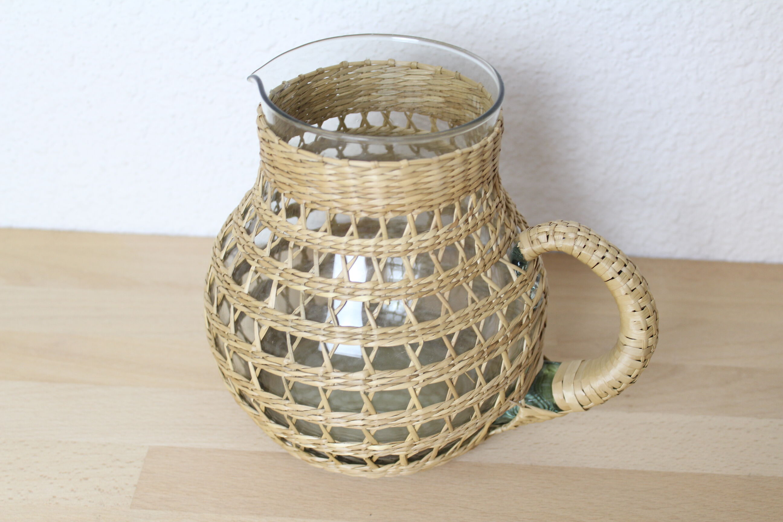 Wicker/rattan pitcher and glass