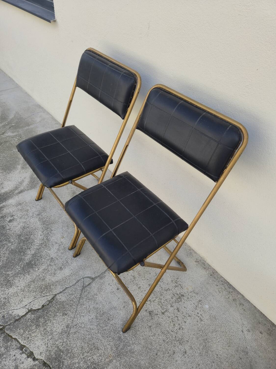 Pair of vintage 1950s Lafuma black folding chairs