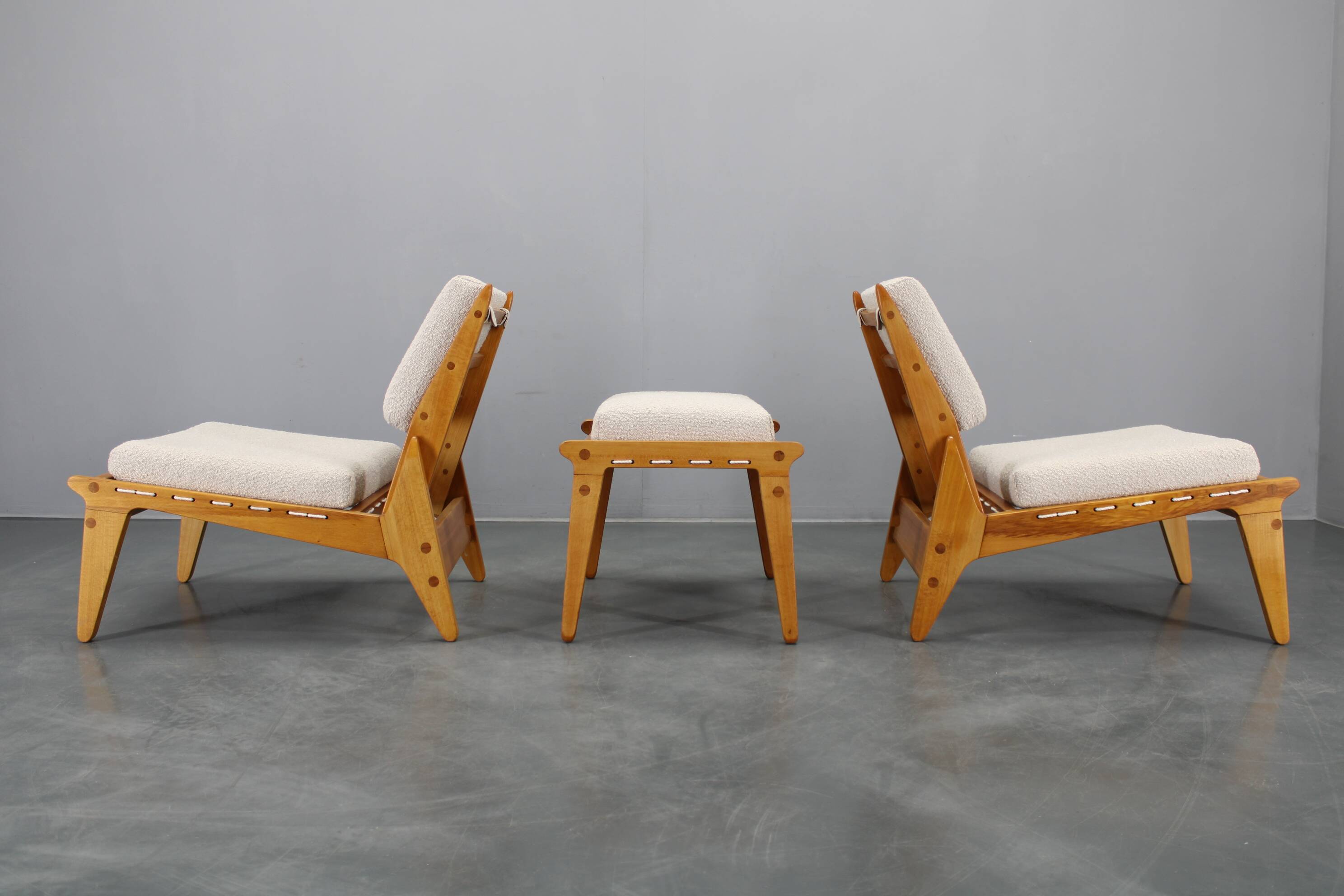 1950s pair of restored Uno and Osten Kristiansson "Hunting" chairs and ottoman