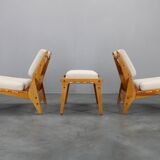 1950s pair of restored Uno and Osten Kristiansson "Hunting" chairs and ottoman