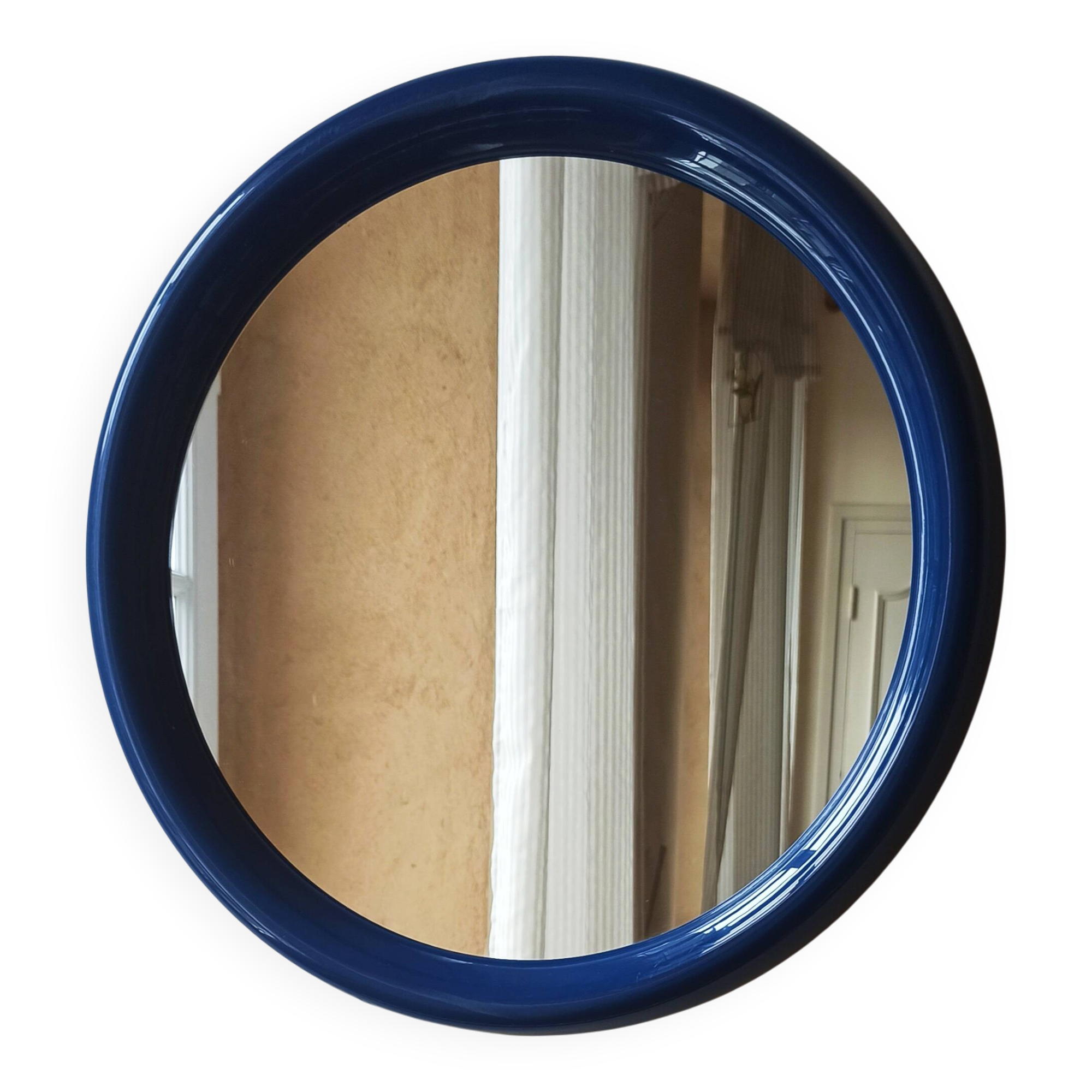 Royal blue round mirror space age